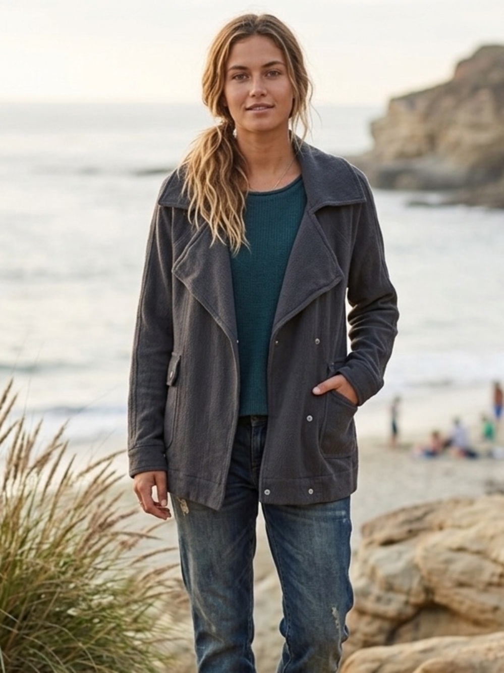 Billabong Black Double Breasted Linen Blend Utility Jacket Size Medium